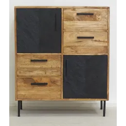 Commode en manguier naturel et teinté noir Damier