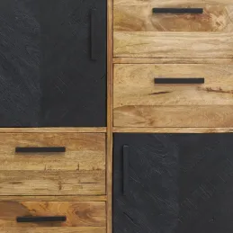 Commode en manguier naturel et teinté noir Damier