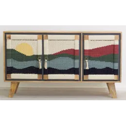 Buffet artisanal en manguier et coton tissé SUNSET