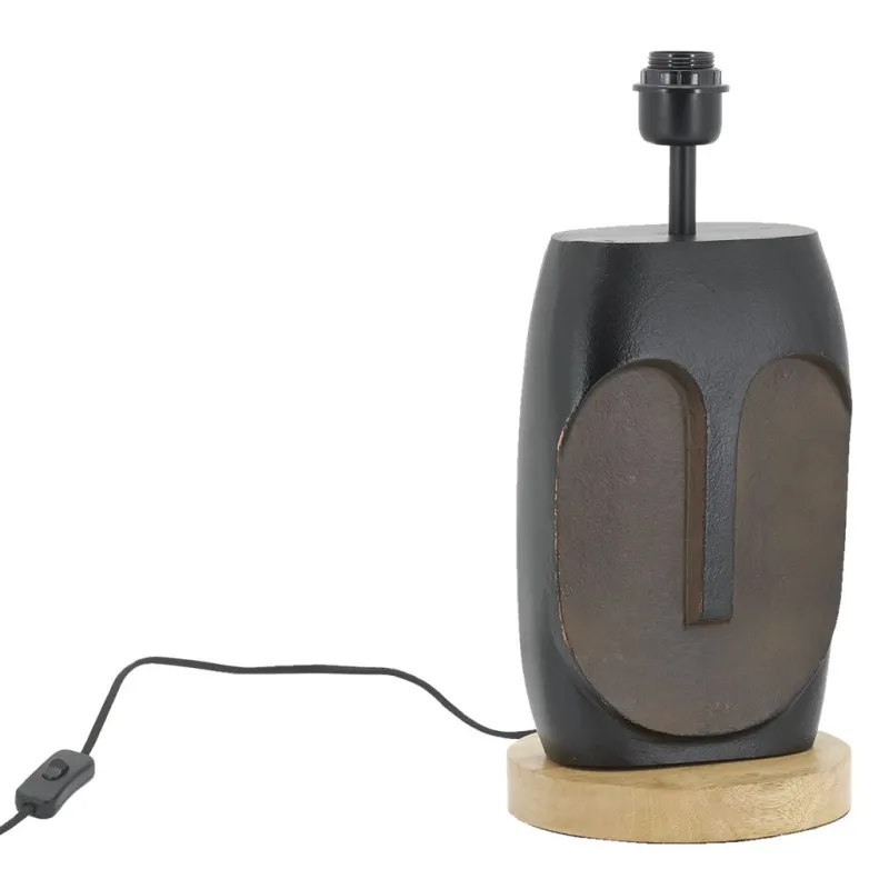 Pied de lampe Visage en aluminium noir et manguier