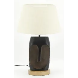 Pied de lampe Visage en aluminium noir et manguier