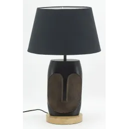 Pied de lampe Visage en aluminium noir et manguier