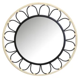 Miroir fleur en métal et rotin