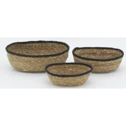 Corbeilles basses en jonc naturel (Lot de 3)