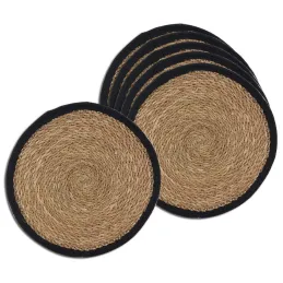 Sets de table ronds en jonc naturel et jute teinté (Lot de 6)