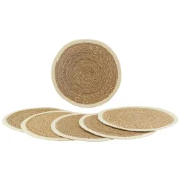 Sets de table ronds en jonc naturel et jute teinté (Lot de 6)