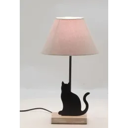 Lampe Chat en métal noir et bois