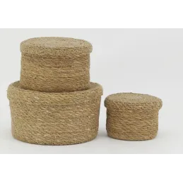 Boites rondes en jonc naturel (Lot de 3)