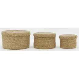 Boites rondes en jonc naturel (Lot de 3)