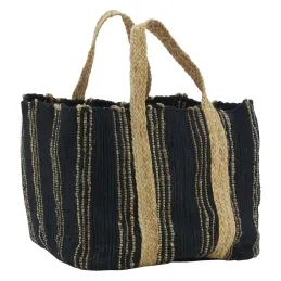 Corbeille de rangement en jute naturel et noir