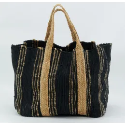Corbeille de rangement en jute naturel et noir
