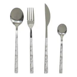 Ménagère 16 pièces en inox effet marbre
