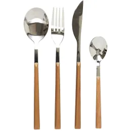 Ménagère 16 pièces en inox effet bois