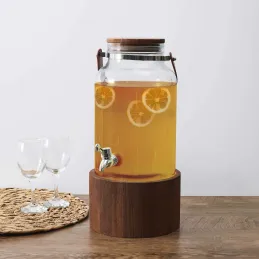 Fontaine à boisson 6 litres avec support en bois et anse