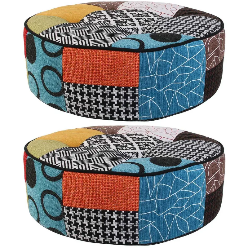 Pouf rond patchwork 50 cm (Lot de 2)