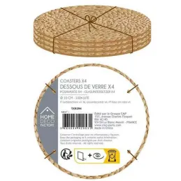 Set de 4 dessous de verre en jute 10 cm
