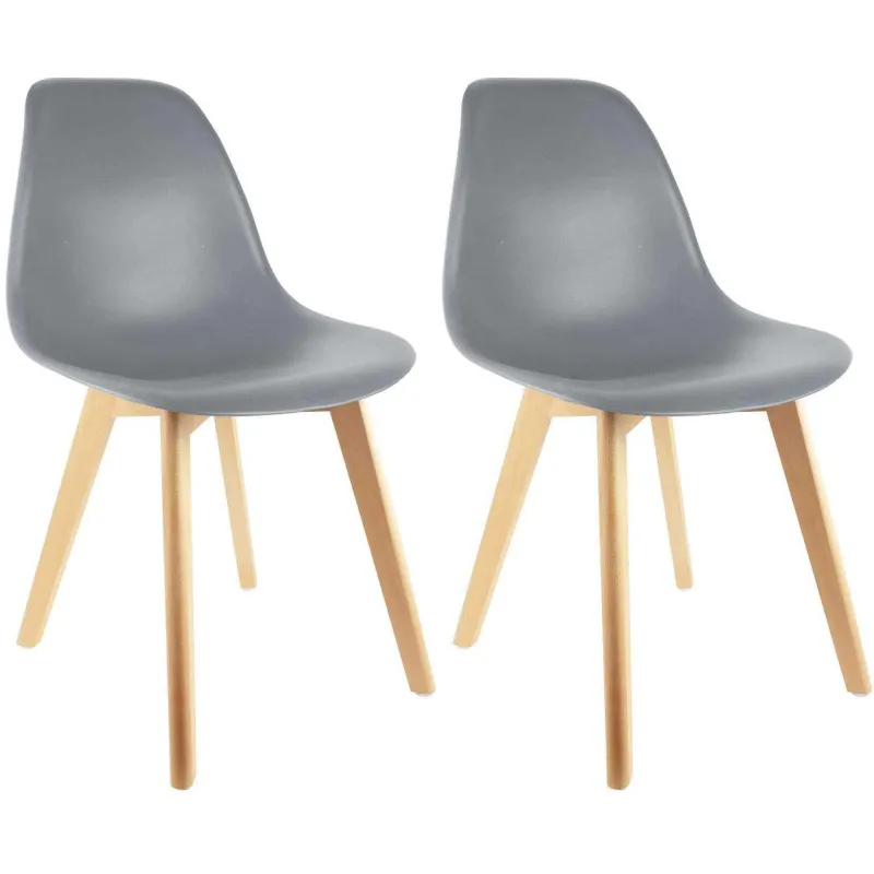 Chaise scandinave en hëtre et polypropylène (Lot de 2)