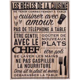 Plaque en bois Règles de la cuisine 30 x 40 cm