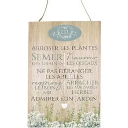 Plaque en bois Règles du jardin 20 x 30 cm