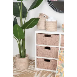 Cache-pot en rotin patiné blanc (lot de 4)