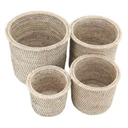 Cache-pot en rotin patiné blanc (lot de 4)