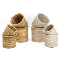 Cache-pot en rotin patiné blanc (lot de 4)