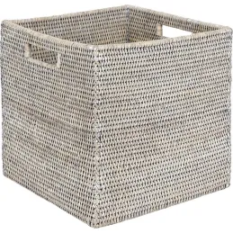 Cache-pots carrés en rotin patiné blanc (lot de 2)