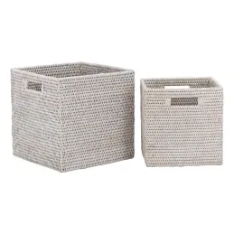 Cache-pots carrés en rotin patiné blanc (lot de 2)
