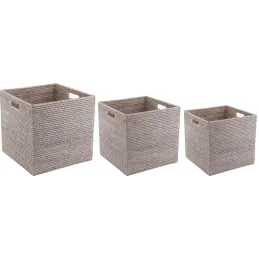 Cache-pots carrés en rotin patiné blanc (lot de 2)