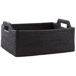 Corbeille en rotin laqué noir