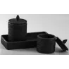 Ensemble boites et plateau en rotin laqué noir