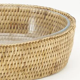 Ensemble plat ovale  et support rotin