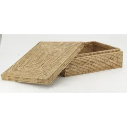 Coffret rectangulaire en rotin naturel