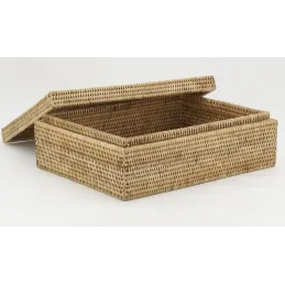Coffret rectangulaire en rotin naturel