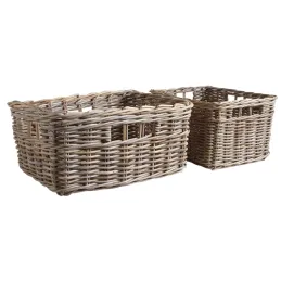 Corbeille de rangement en poelet gris (Lot de 2)