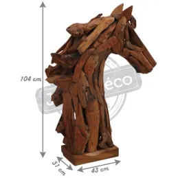 Tête de cheval en teck recyclé