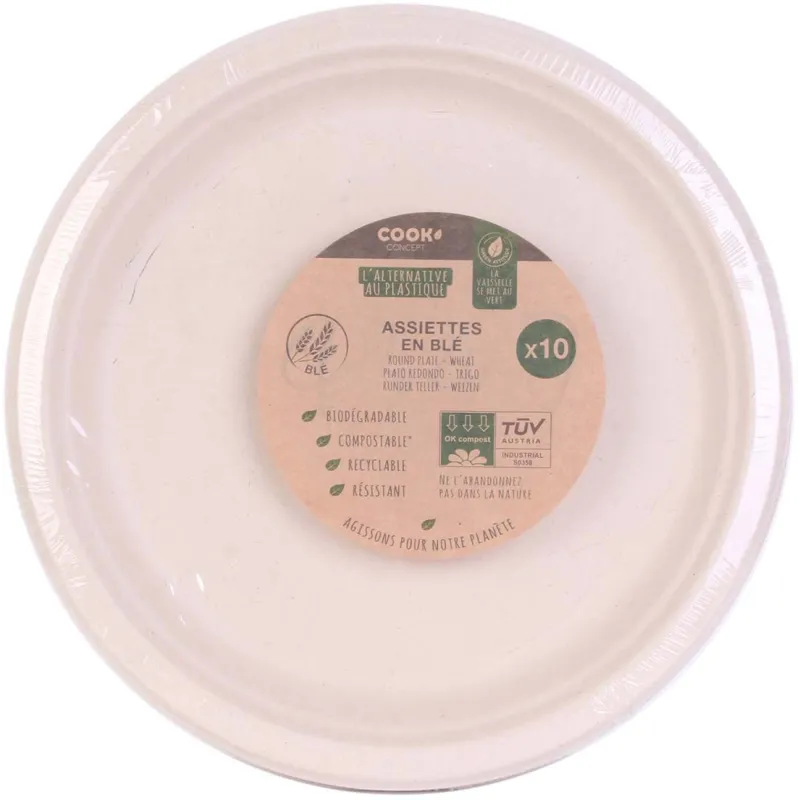 Set de 50 assiettes éco-responsables en blé 25 cm