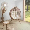 Fauteuil oeuf en résine tressée coussin en tissu beige