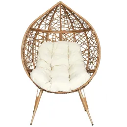 Fauteuil oeuf en résine tressée coussin en tissu beige