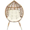 Fauteuil oeuf en résine tressée coussin en tissu beige