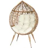 Fauteuil oeuf en résine tressée coussin en tissu beige