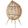 Fauteuil oeuf en résine tressée coussin en tissu beige