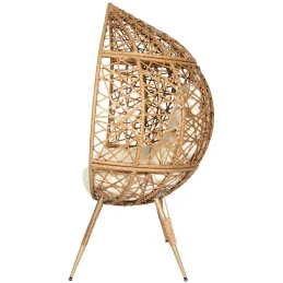 Fauteuil oeuf en résine tressée coussin en tissu beige