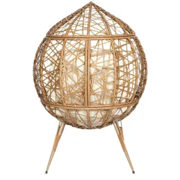 Fauteuil oeuf en résine tressée coussin en tissu beige