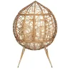 Fauteuil oeuf en résine tressée coussin en tissu beige