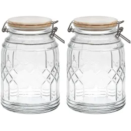 Bocal de conservation couvercle en bambou  (Lot de 2)