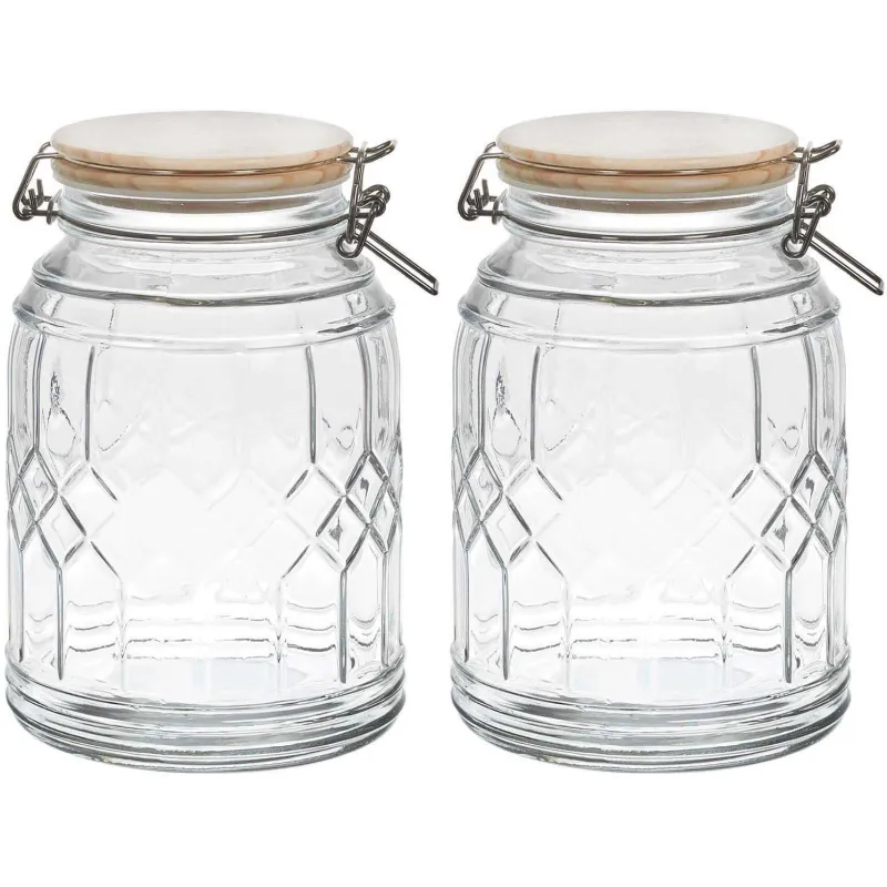 Bocal de conservation couvercle en bambou  (Lot de 2)