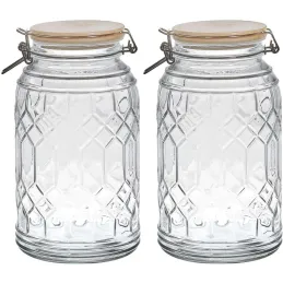 Bocal de conservation couvercle en bambou  (Lot de 2)