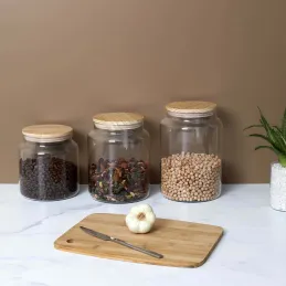 Bocal de conservation en verre couvercle en bois 1.9 litres