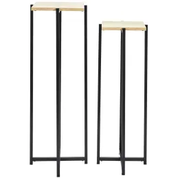 Ensemble de 2 sellettes en métal et bois Loka